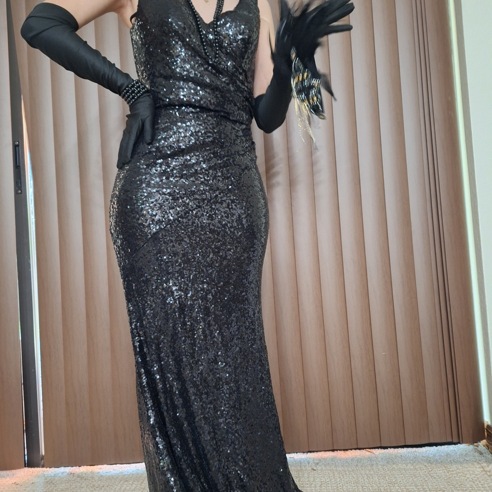 Revelry Glamorous Black Sequin Maxi Dress